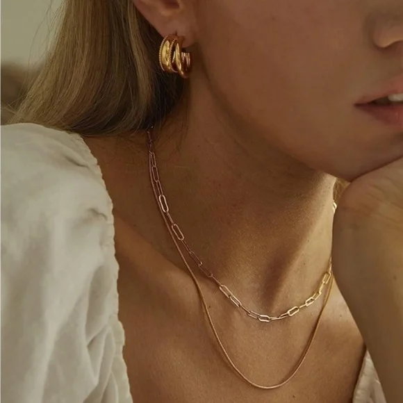 GOLD 14k Gold Plated 2pc Chain Necklace Set - Picture 3 of 4